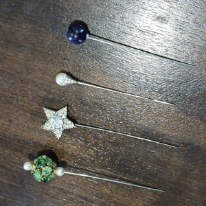 Hat Pens Set of Four 3-4" Green, Purple, Silver tone and Rhinestone